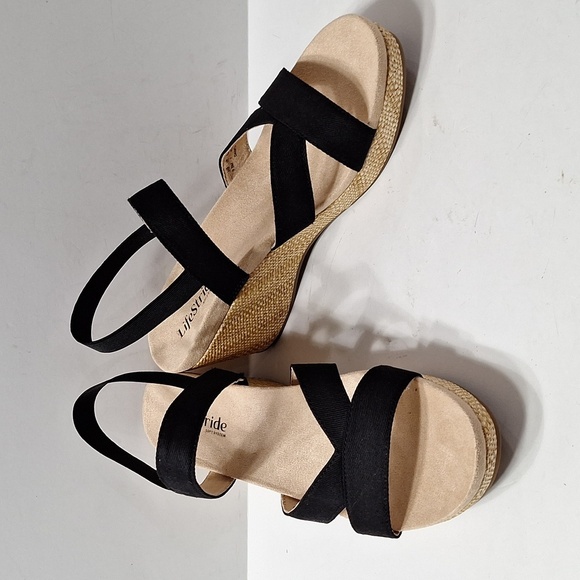 Life Stride (NEW)  Danita Soft System Black Platform Wedge Comfort Sandal Sz.9.5 - Picture 3 of 11